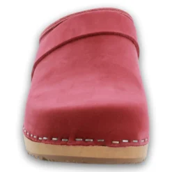 BJORK Maja Wood Open Back in Berry Nubuck Leather - CLOSEOUT