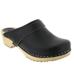 BJORK Maja Wood Open Back Leather Clogs