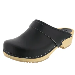 BJORK Maja Wood Open Back Leather Clogs