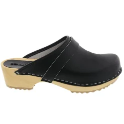 BJORK Maja Wood Open Back Leather Clogs