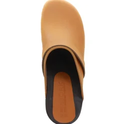 BJORK Maja Wood Open Back Leather Clogs in Cognac