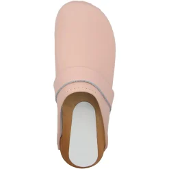 BJORK Maja Wood Open Back Pink Leather Clogs