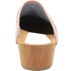 BJORK Maja Wood Open Back Pink Leather Clogs