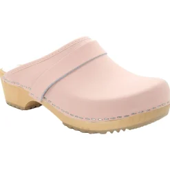 BJORK Maja Wood Open Back Pink Leather Clogs
