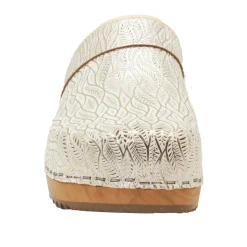 BJORK Maja Wood Open Back Tooled Natural Leather Clogs