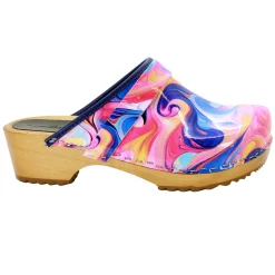 BJORK Maja Wood Swirl Leather Clogs