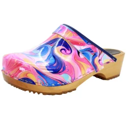 BJORK Maja Wood Swirl Leather Clogs