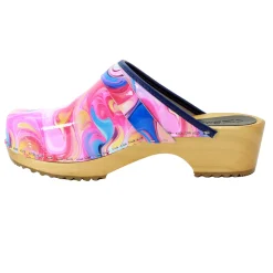 BJORK Maja Wood Swirl Leather Clogs