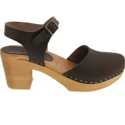 BJORK MARGARETA Swedish Wood Clog Sandals in Brown Oiled Leather
