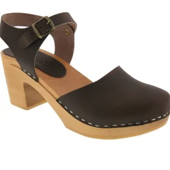 BJORK MARGARETA Swedish Wood Clog Sandals in Brown Oiled Leather