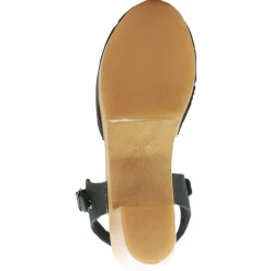 BJORK MARGARETA Swedish Wood Clog Sandals in Forest Green Oiled Leather
