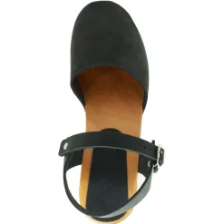 BJORK MARGARETA Swedish Wood Clog Sandals in Forest Green Oiled Leather