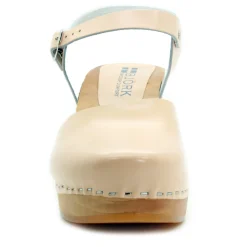 BJORK MARGARETA Swedish Wood Clog Sandals in Ivory Leather - CLOSEOUT