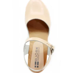 BJORK MARGARETA Swedish Wood Clog Sandals in Ivory Leather - CLOSEOUT