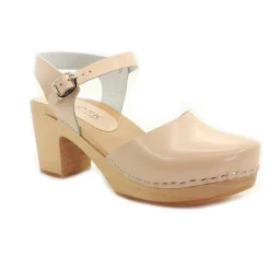 BJORK MARGARETA Swedish Wood Clog Sandals in Ivory Leather - CLOSEOUT