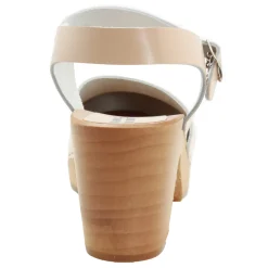 BJORK MARGARETA Swedish Wood Clog Sandals in Ivory Leather - CLOSEOUT