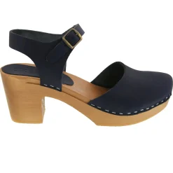 BJORK MARGARETA Swedish Wood Clog Sandals in Navy Oiled Leather