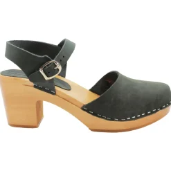 BJORK MARGARETA Swedish Wood Clog Sandals in Oiled Leather