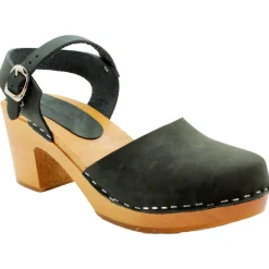 BJORK MARGARETA Swedish Wood Clog Sandals in Oiled Leather