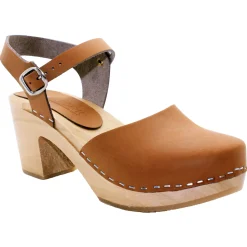 BJORK MARGARETA Swedish Wood Clog Sandals in Oiled Leather
