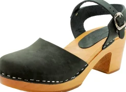 BJORK MARGARETA Swedish Wood Clog Sandals in Oiled Leather