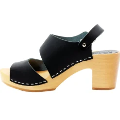 BJORK MARIE Swedish Wood Clog Sandals in Black Leather - CLOSEOUT