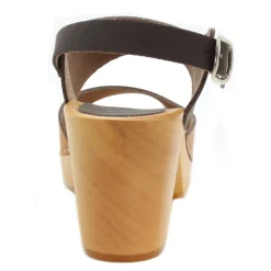 BJORK MARIE Swedish Wood Clog Sandals in Combi-Brown Oiled Leather - CLOSEOUT