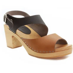 BJORK MARIE Swedish Wood Clog Sandals in Combi-Brown Oiled Leather - CLOSEOUT