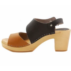BJORK MARIE Swedish Wood Clog Sandals in Combi-Brown Oiled Leather - CLOSEOUT