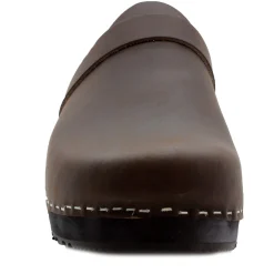 BJORK Men's Axel Leather Open Back Wooden Clogs