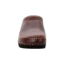 BJORK Men's Christian Wood Open Back Oiled Leather Clogs
