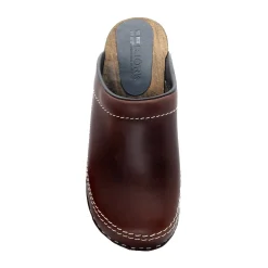 BJORK Men's Christian Wood Open Back Oiled Leather Clogs