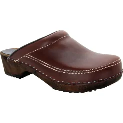 BJORK Men's Christian Wood Open Back Oiled Leather Clogs