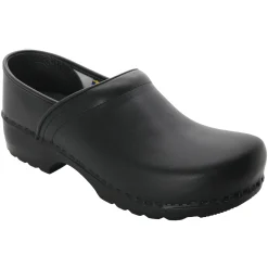BJORK Men's Swedish Professional Black Leather Clogs