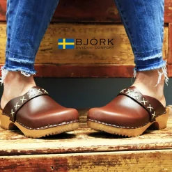 BJORK Pixie Wood Open Back Full Grain Leather Clogs - CLOSEOUT
