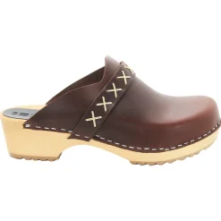 BJORK Pixie Wood Open Back Full Grain Leather Clogs - CLOSEOUT