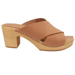 BJORK RIKKE Swedish Wooden Clogs in Cognac Nubuck