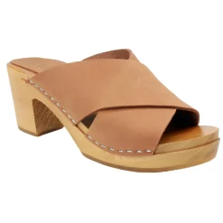 BJORK RIKKE Swedish Wooden Clogs in Cognac Nubuck