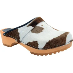 BJORK Safari Wood Open Back Brown Cow Leather Clogs - CLOSEOUT