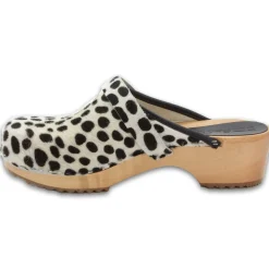 BJORK Safari Wood Open Back Dalmation Clogs - CLOSEOUT