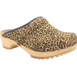 BJORK Safari Wood Open Back Leopard Clogs - CLOSEOUT