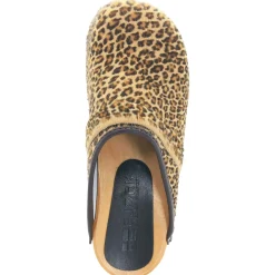 BJORK Safari Wood Open Back Leopard Clogs - CLOSEOUT