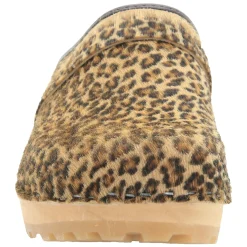 BJORK Safari Wood Open Back Leopard Clogs - CLOSEOUT