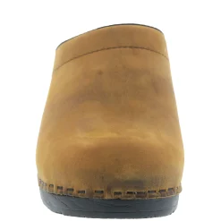 BJORK SARA OPEN BACK Oiled Leather Clogs - CLOSEOUT