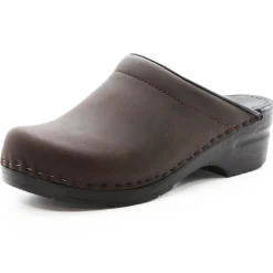 BJORK SARA OPEN BACK Oiled Leather Clogs - CLOSEOUT