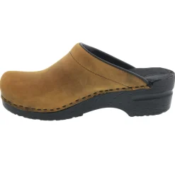 BJORK SARA OPEN BACK Oiled Leather Clogs - CLOSEOUT