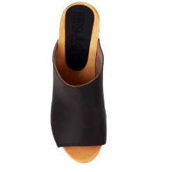 BJORK Thali Mid-heel Leather Peep Toe Wooden Clog Sandals