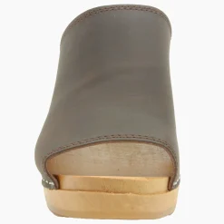 BJORK Thali Mid-heel Leather Peep Toe Wooden Clog Sandals