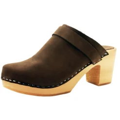 BJORK TIA Wooden Clogs in Oiled Leather - CLOSEOUT