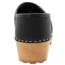 BJORK Tindra Wood Closed Back Grip Black Leather Clogs